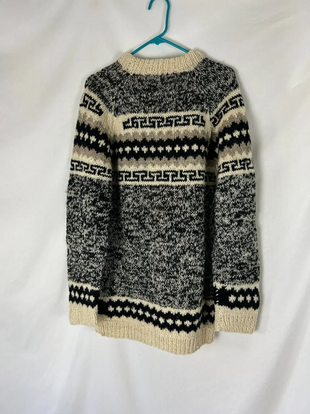 Wool Fair Isle Sweater Black Cream Men's L Vintage Winter